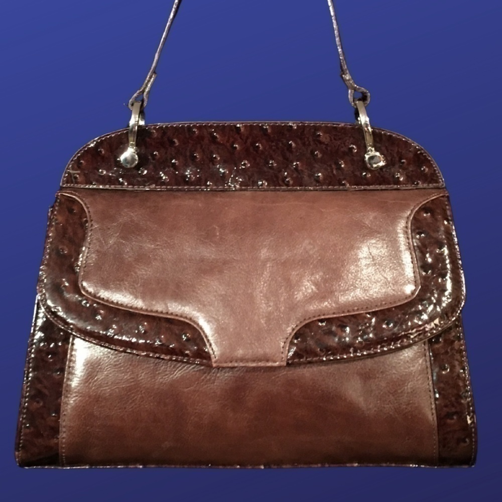 Naturalizer leather/Patent leather ostrich-Embossed large satchel handbag